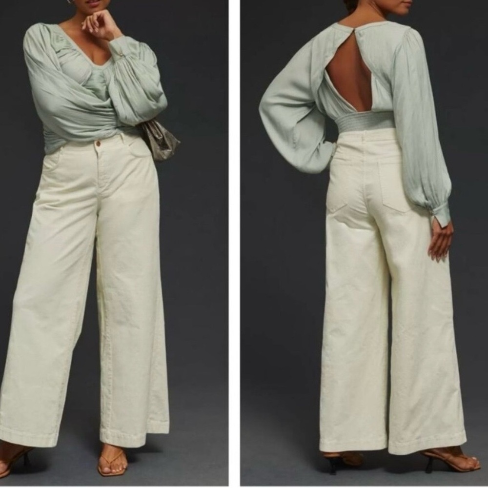 Anthropologie Pilcro The Gwen Ivory Wide-leg Corduroy Pants Size 30